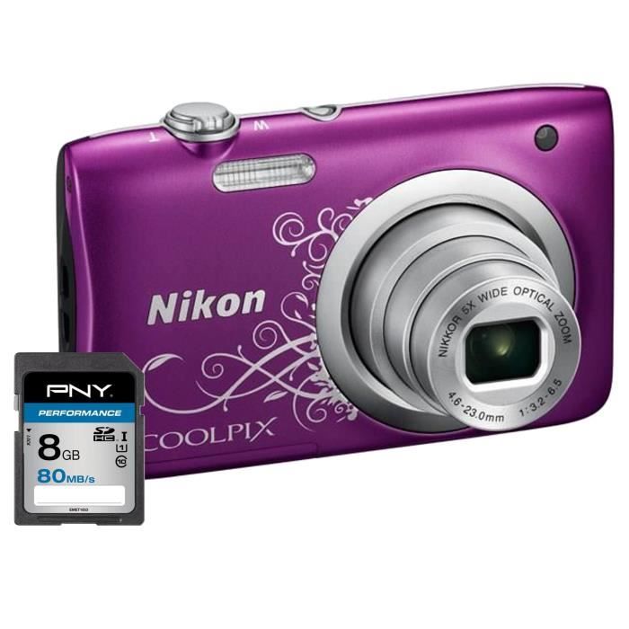 NIKON COOLPIX A100 Appareil photo numérique Compact - 20,1 mégapixels - Zoom NIKKOR - Violet + Carte 8Go