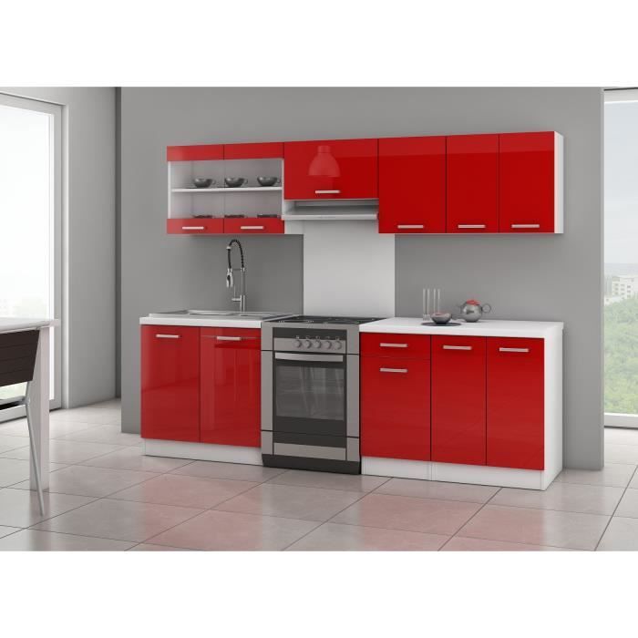 ULTRA Cuisine complète avec plan de travail L 2m40 - Rouge laqué brillant