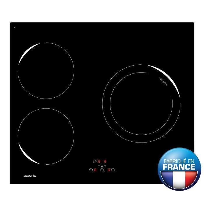 OCEANIC OCEATI3Z1B Table de cuisson à induction-3 zones-4900W-L59xP52cm-Revêtement verre-Noir