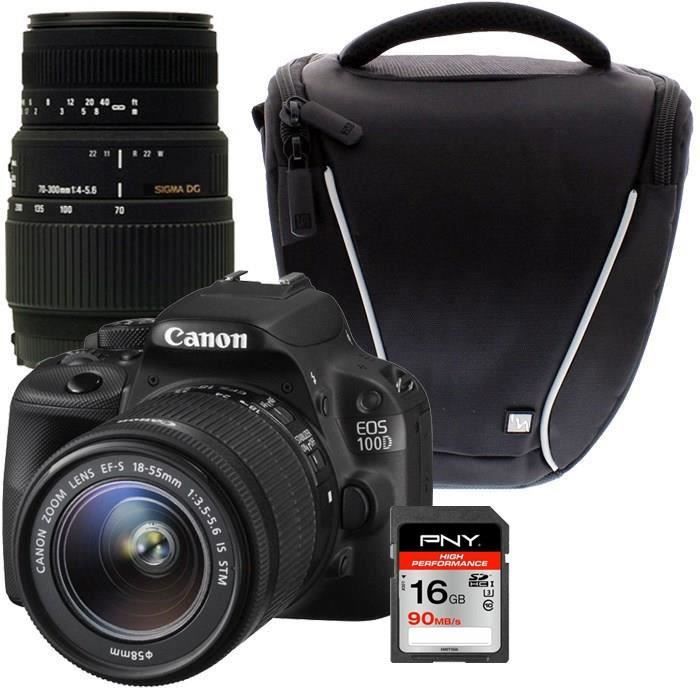 CANON EOS 100D + 18-55 IS STM + SIGMA 70-300mm + Sacoche + Carte 16Go