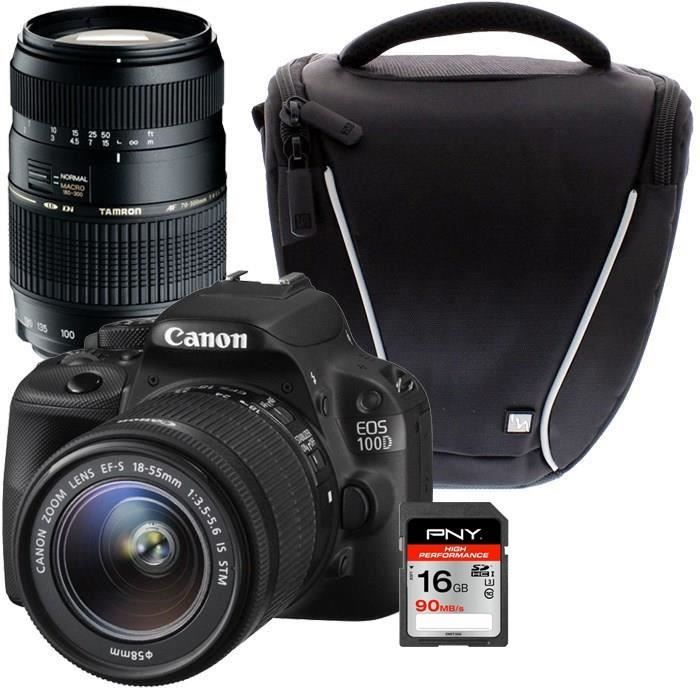 CANON EOS 100D + 18-55 IS STM + TAMRON 70-300mm + Sacoche + Carte 16Go