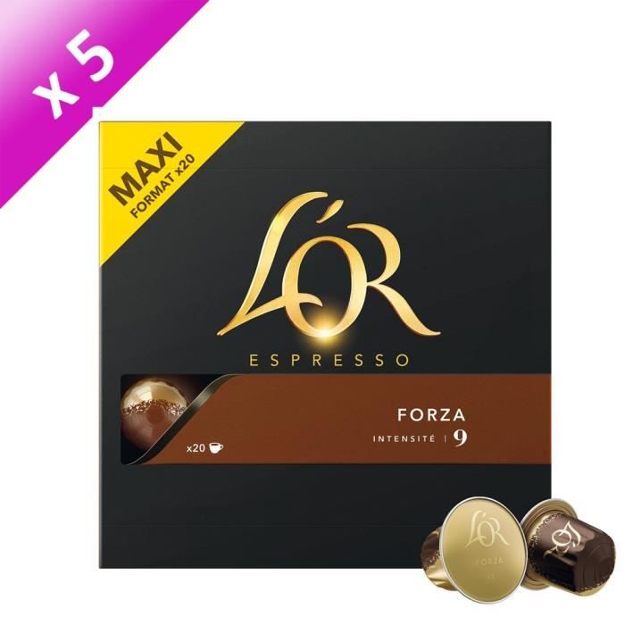 L'OR ESPRESSO Café Forza Intensité 9 - 5 paquets de 20 capsules en aluminium