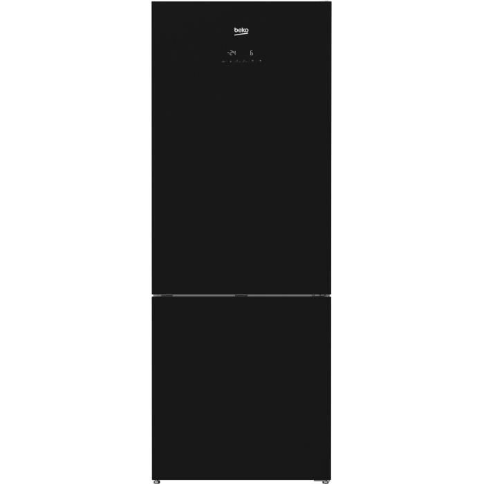 BEKO RCNE520E20ZGB-Réfrigérateur congélateur bas-454L (330L + 124L)-Froid total no frost-A+-L70cm x H192cm-Porte en verre noir