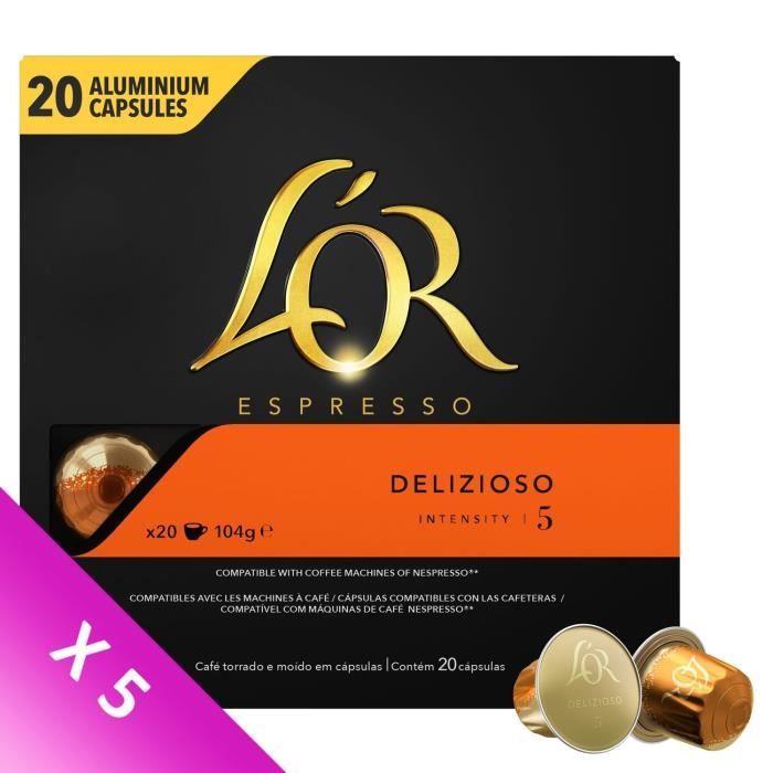 L'OR ESPRESSO Café Delizioso Intensité 5 - 5 paquets de 20 capsules en aluminium