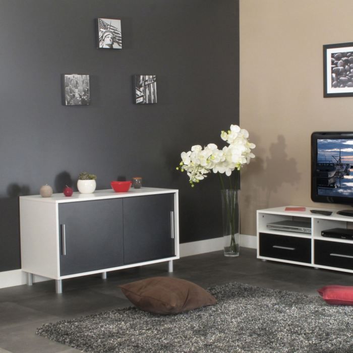 CHERRY Buffet bas 100cm Blanc et noir   Achat / Vente BUFFER   BAHUT