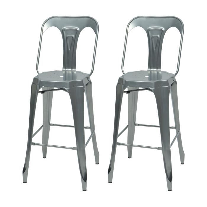KRAFT Claire Lot de 2 chaises de bar en métal aluminium satiné