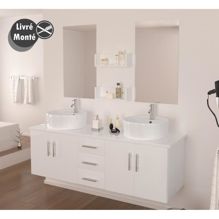 DIVA Salle de bain complète double vasque 150 cm - Laqué blanc brillant