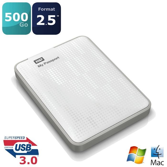 WD My Passport Blanc 500Go 2.5 USB3.0   Achat / Vente DISQUE DUR