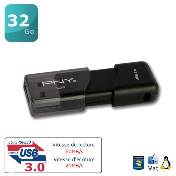 Clé USB3.0   Capacité 32Go   Rétrocompatible USB2.0   3 fois plus