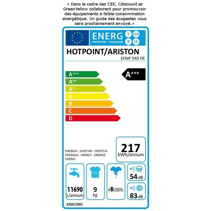  EFMF 943 FR - Lave linge frontal - 9 kg - 14003