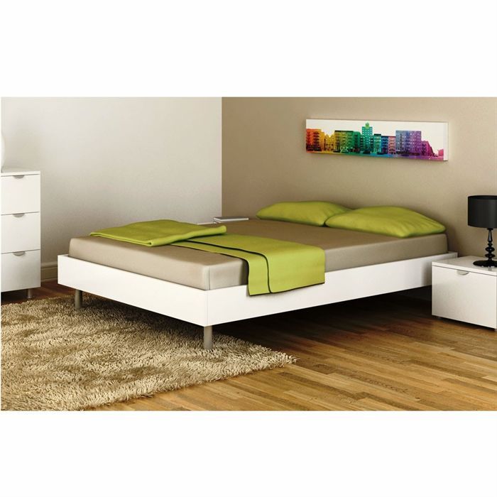 140 cm laqué Blanc   Achat / Vente SOMMIER ET MATELAS Lit METRO 140