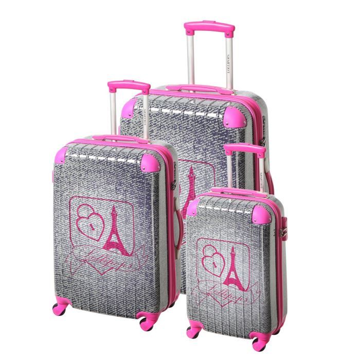 Set 3 Valises Rigides Pierre Cardin SHAULA - Trolley 8 Roues - Champagne - Cabine, Moyenne Et Grande