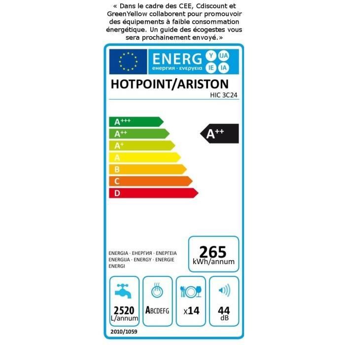  HIC 3C24 - Lave vaisselle encastrable - 14 couverts3