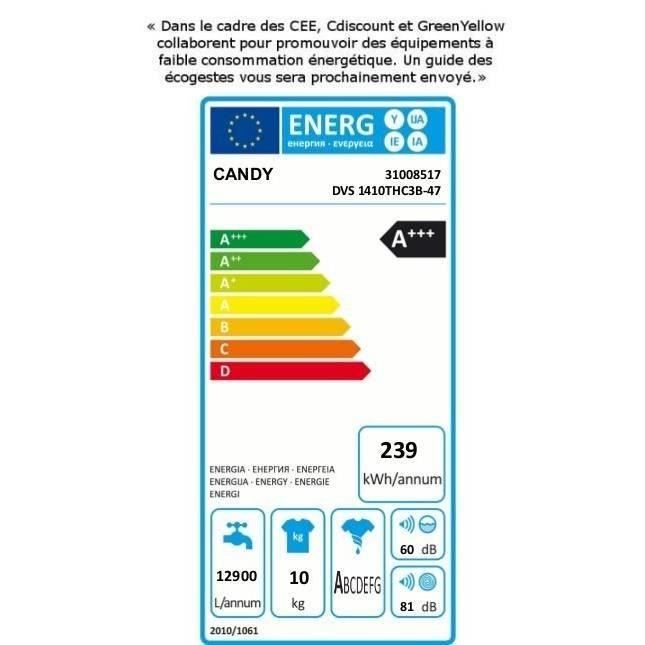  DVS1410THC3B - Lave linge frontal - 10 kg - 14003