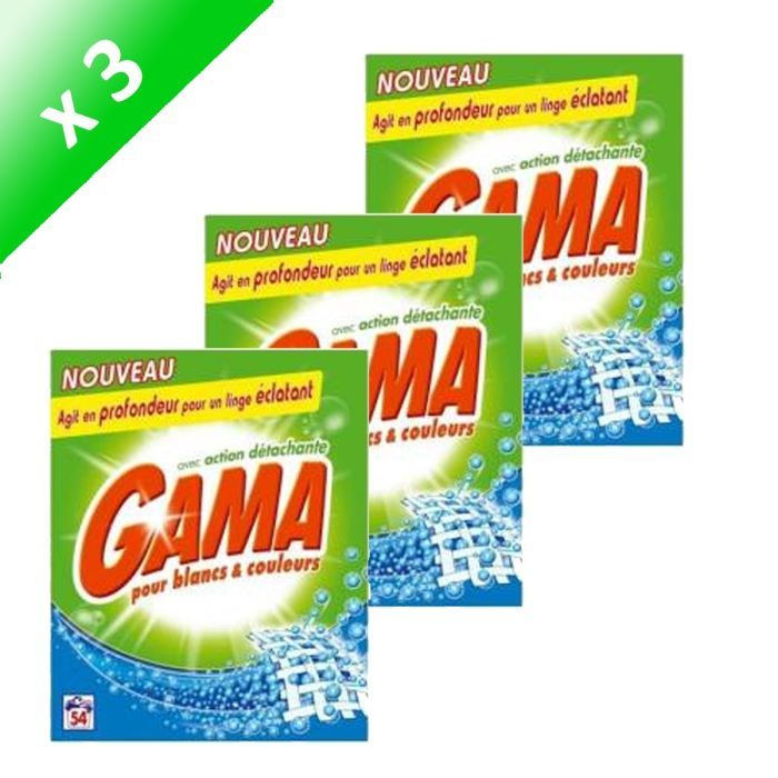 Lot de 3   GAMA   Lessive en Poudre   54 Doses Bulles Givrées soit 27