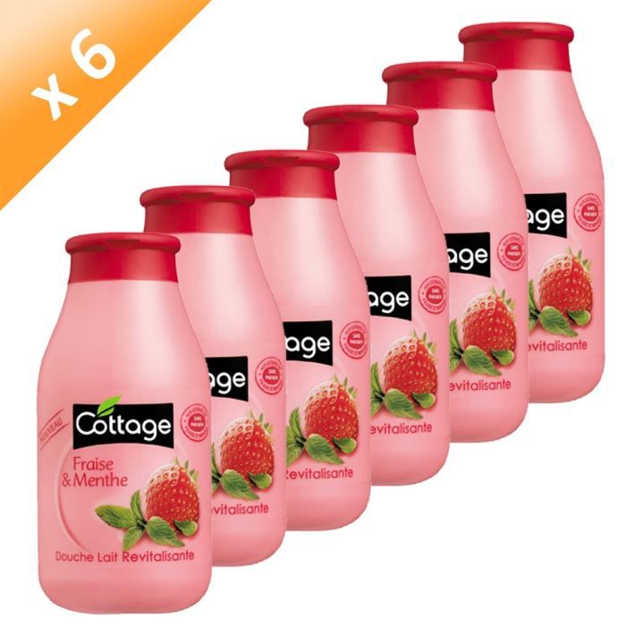 Lot de 6   COTTAGE Douche Lait Revitalisante Fraise Menthe 250 ml