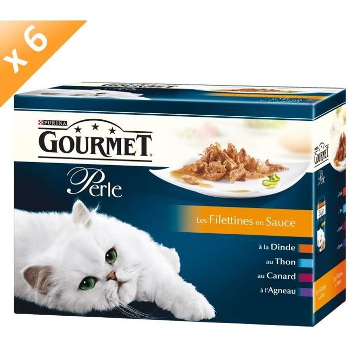 Lot de 6   Pâtée pour chat Gourmet Perle   72 sachets de 85 grammes