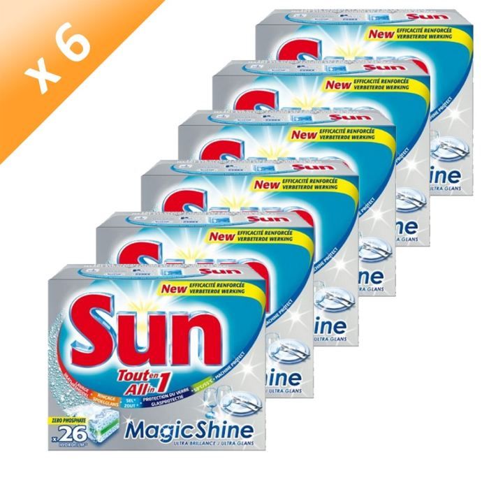 LAVE VAISSELLE SUN Tablettes Tt en 1 Magic Brillance 26 Doses x 6