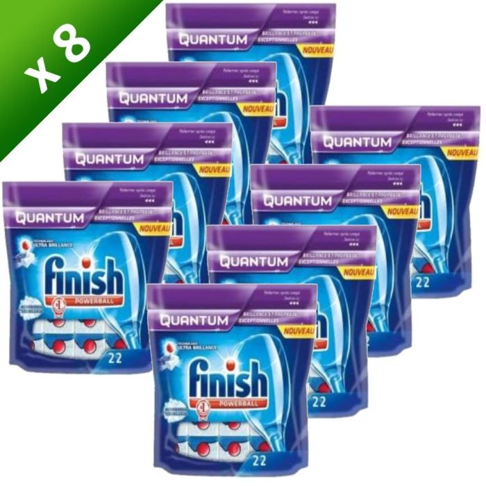 Lot de 8   FINISH QUANTUM Bicarbonate   Doypack de 22 tablettes x 8