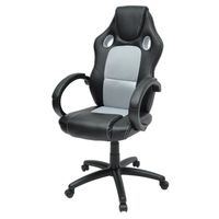 CHAISE DE BUREAU LAREN Chaise de bureau - Simili noir et tissu gris CHAISE DE BUREAU LAREN Chaise de bureau - Simili noir et tissu gris