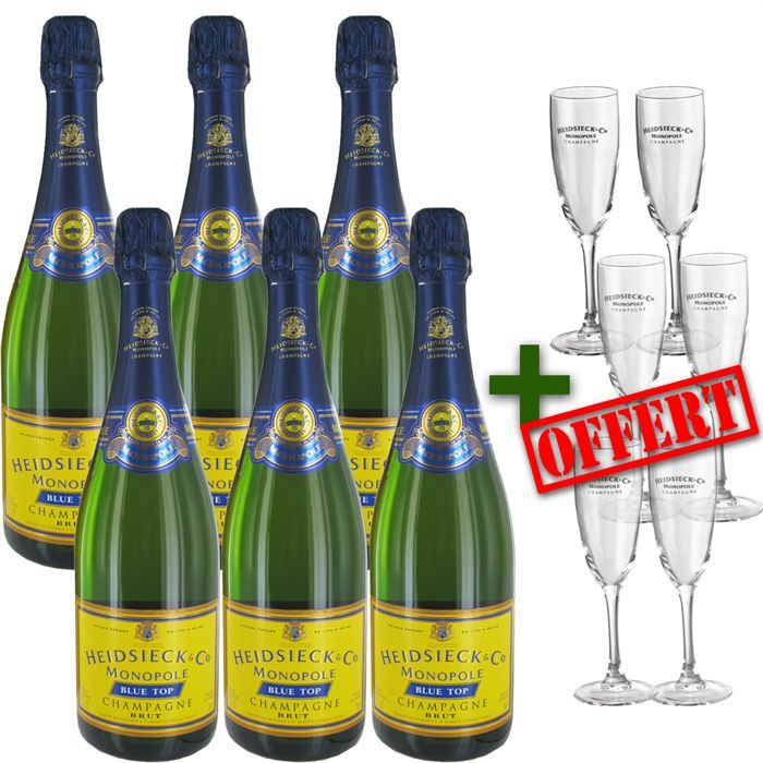 Heidsieck brut blue top (x6) + 6 flûtes offertes   Achat / Vente