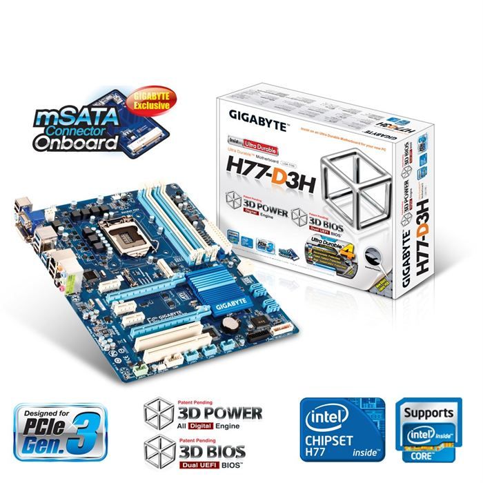 Carte mère socket LGA 1155   Chipset Intel H77   4 slots DDR3   SATA