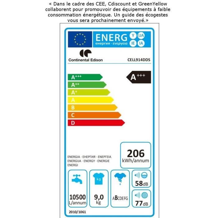  CELL914DDS Lave linge frontal - 9kg - 1400tr1