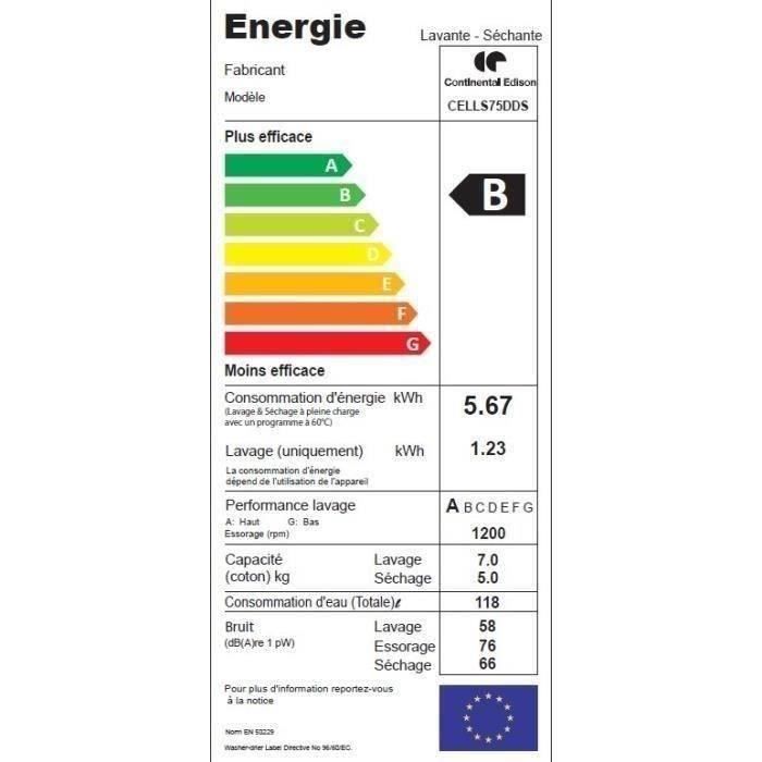 Continental Edison CELLS75DDS - Lave-linge séchant3