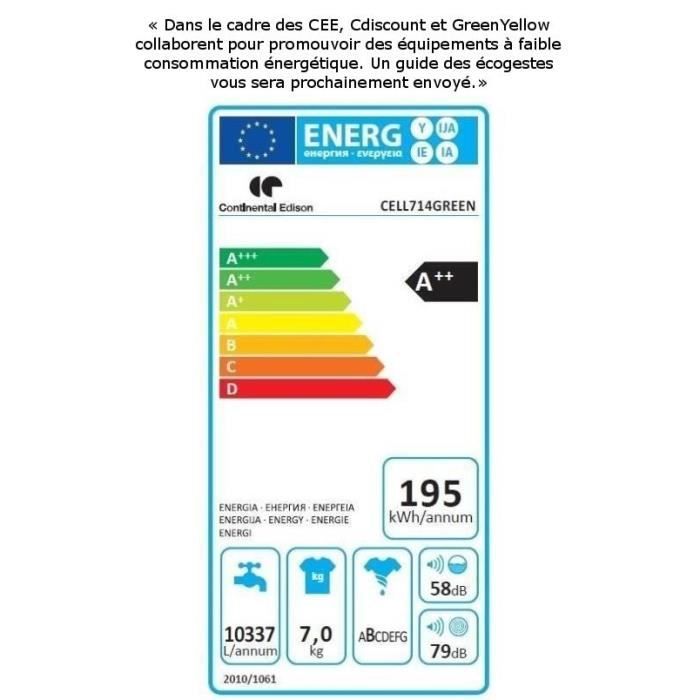  CELL714GREEN - Lave linge frontal - 7 kg - 14003