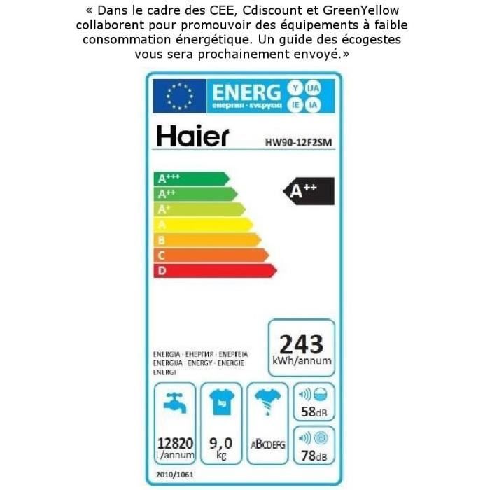  HW90-12F2SM - Lave linge frontal - 9 kg - 12003