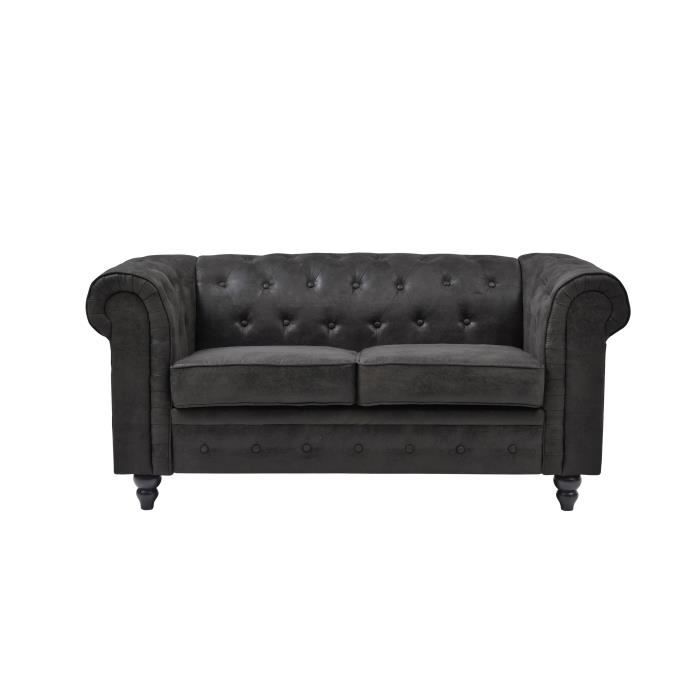 Edgar Canape Chesterfield Droit Fixe 2 Places Tissu Microfibre