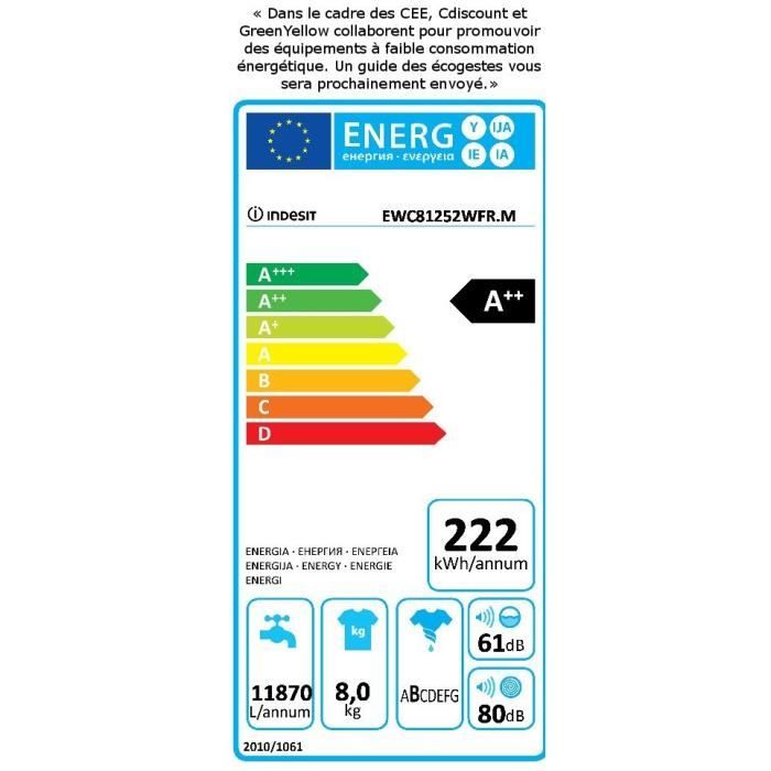  EWC 81252 W FR M - Lave-linge frontal - 8kg -1