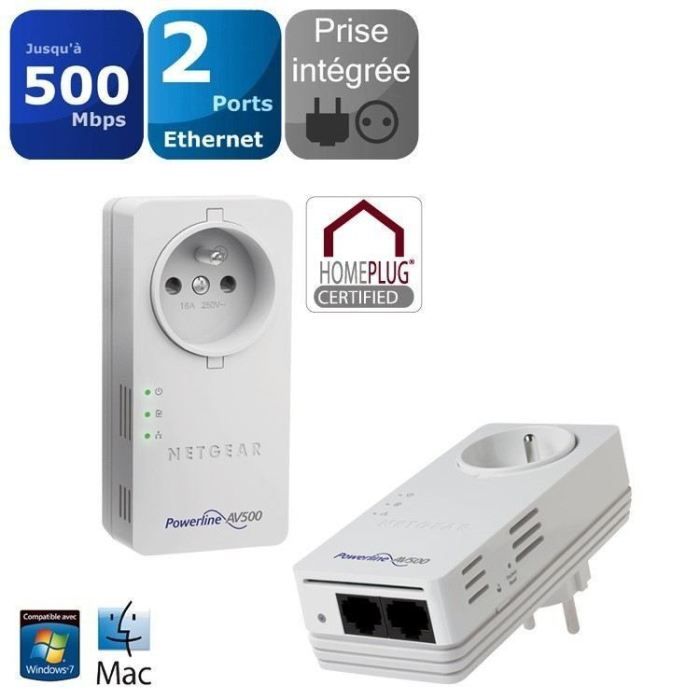 Netgear Pack 2 CPL AV500Mbits filtrés + 2 Ethernet   Achat / Vente