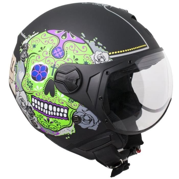 Cgm Casque Jet 107s Cancun Noir Et Vert Mat Achat Vente Casque