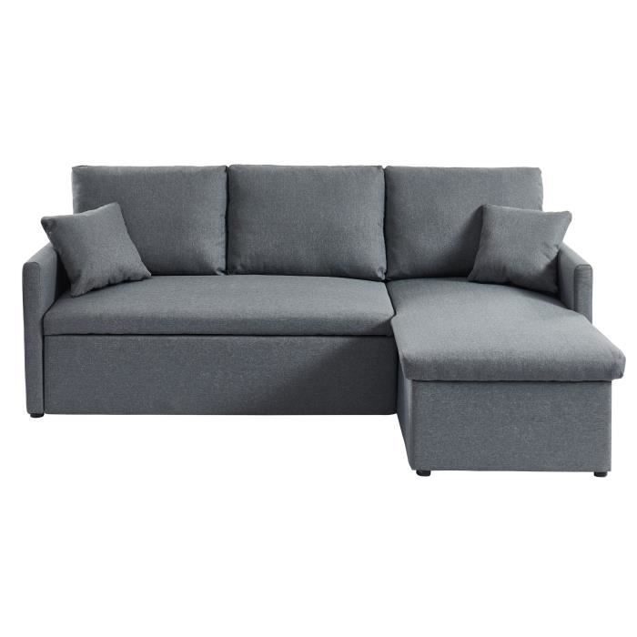Jim Canape D Angle Droit Convertible 3 Places Tissu Gris