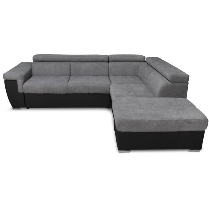 De Gris Coffre Cm P Droit Places Avec Simili Noir Tissu L 220 Convertible Edson X Canapé Rangement Et 260 5 D'angle 0wkPnO