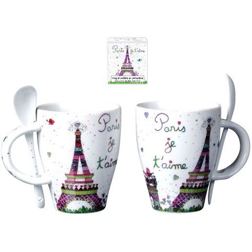 Mug + Cuillère Collection Paris je taime   Matière = porcelaine