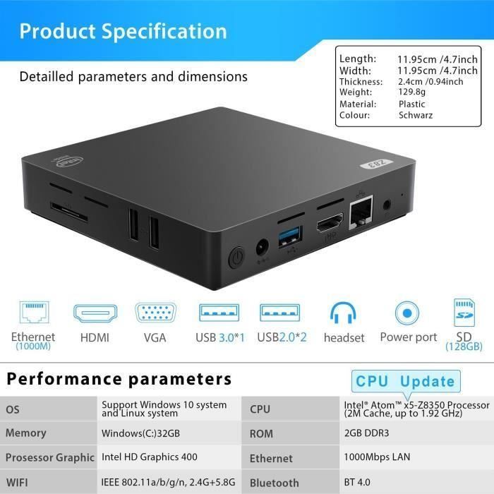  Z83-V Mini PC Windows 10 / Double Écran1