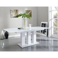 TABLE À MANGER SEULE ACADIA Table extensible 180/220cm en Verre blanc TABLE À MANGER SEULE ACADIA Table extensible 180/220cm en Verre blanc