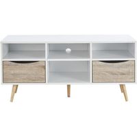MEUBLE TV BELA Meuble TV scandinave blanc et décor chêne mat MEUBLE TV BELA Meuble TV scandinave blanc et décor chêne mat