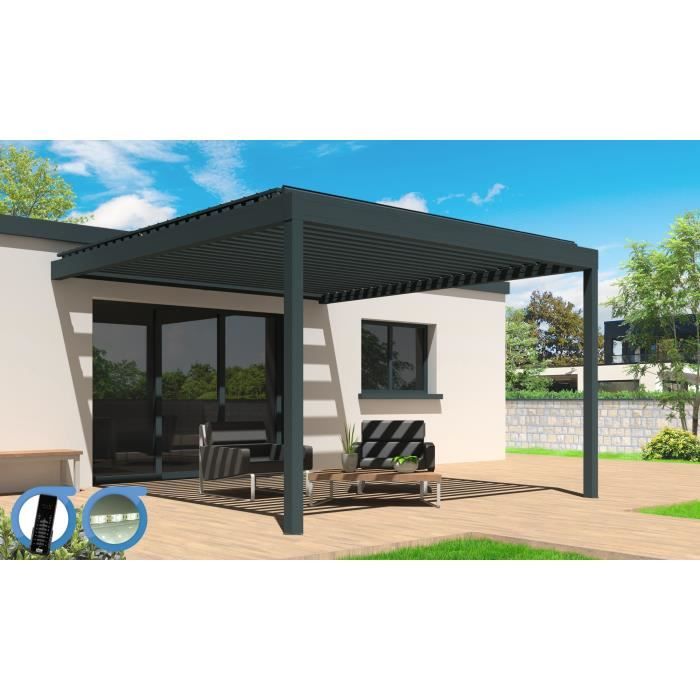 pergola motorisée bioclimatique cocoon led aluminium 4x3,16 m grise