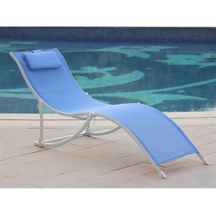 Bain de soleil acier textilène 171x55x72 bleu   Achat / Vente CHAISE