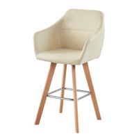 TABOURET DE BAR JONAS Tabouret de bar en tissu beige - Pieds en bo TABOURET DE BAR JONAS Tabouret de bar en tissu beige - Pieds en bo