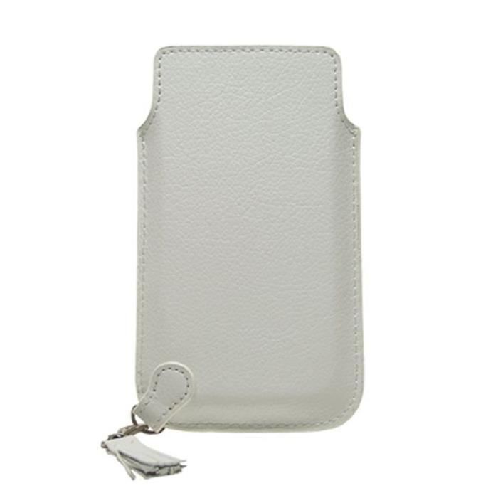 SAMSUNG Etui cuir Blanc pompon M   Achat / Vente HOUSSE COQUE