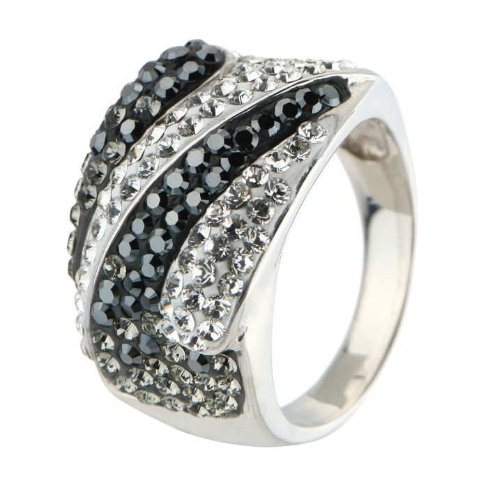 COLORS MADE WITH SWAROVSKI® ELEMENTS Bague Femme Argenté, noir et