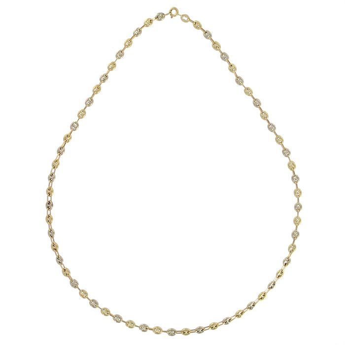 Collier en or jaune et blanc 375/1000 maille grain de café. Poids