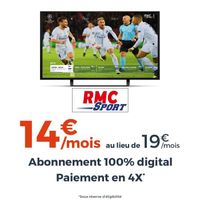 ABONNEMENT TV - VIDÉO Abonnement RMC Sport - 12 mois ABONNEMENT TV - VIDÉO Abonnement RMC Sport - 12 mois