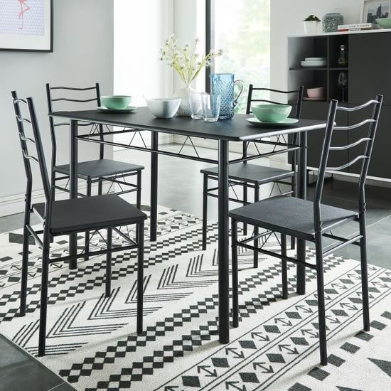 6 PersonnesChaises Ensemble De X Contemporain 70 En 4 Cm 120 Et Mdf À Métal L Noir Manger Laqué Nina Table shtdQr