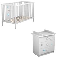 CHAMBRE COMPLÈTE BÉBÉ AT4 Lit 60x120 cm Blanc + Commode à Langer 3 Tiroi CHAMBRE COMPLÈTE BÉBÉ AT4 Lit 60x120 cm Blanc + Commode à Langer 3 Tiroi