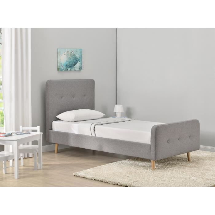 hansen lit enfant scandinave tissu gris clair sommier inclus l 90 x l 190 cm - Lit Scandinave Enfant hansen lit enfant scandinave tissu gris clair sommier inclus l 90 x l 190 cm - Lit Scandinave Enfant